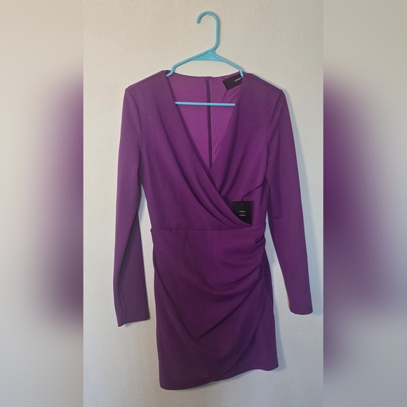 code x mode Dresses & Skirts - Code x Mode Purple Long Sleeve Draped Cocktail Bodycon Mini Dress New Medium